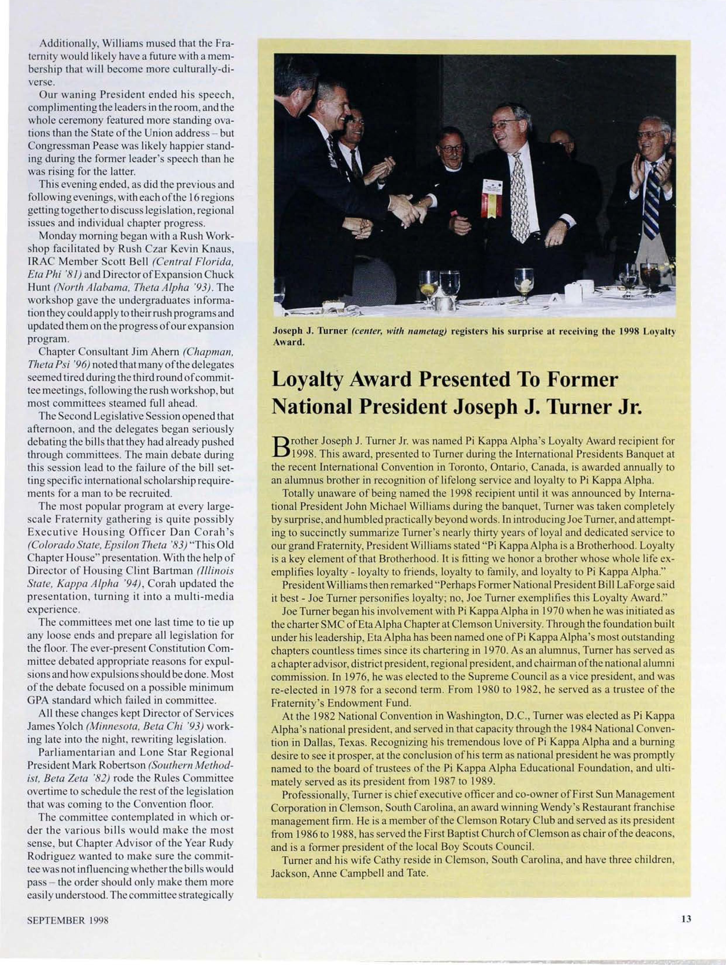 Loyalty Award Presented to Former National President Joseph J. Turner Jr.